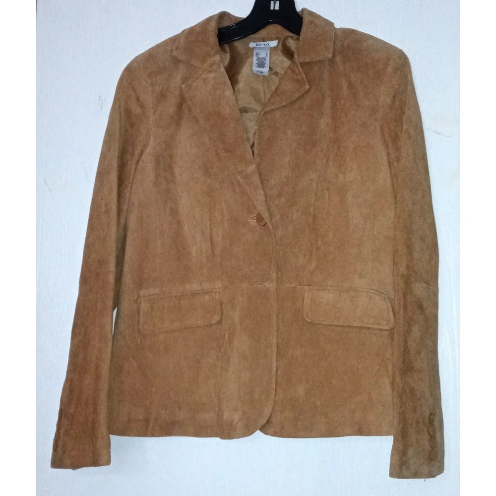 Liz &Co Suede Leather Blazer Vintage Y2K Sz L  Tan Camel Brown Jacket Lined